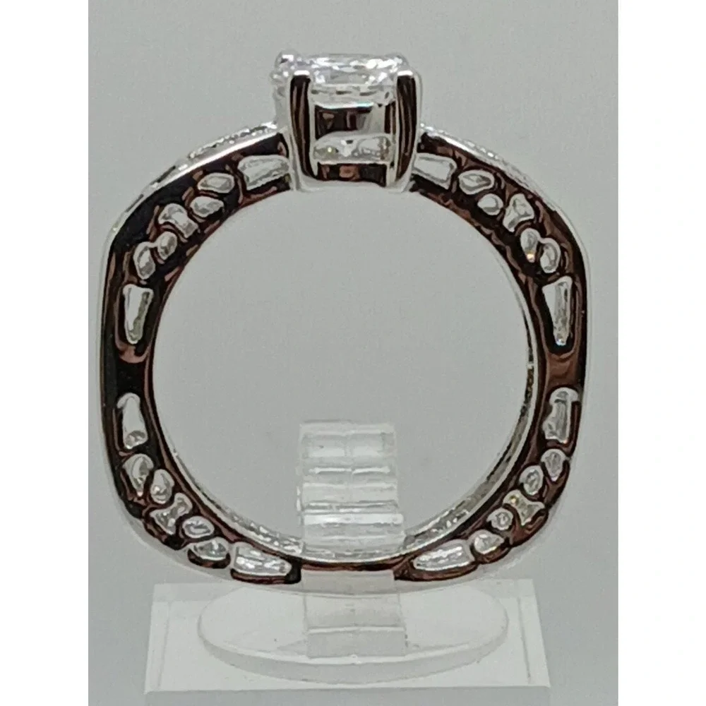 Vintage‎ Silver Tone Round Cut Cubic Zirconia Filigree Engagement Ring Size 10